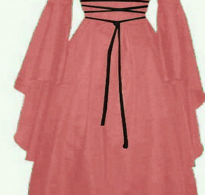 Halloween Long Sleeve Round Collar Belt Irregular Ladies Dress Halloween Witch Costume