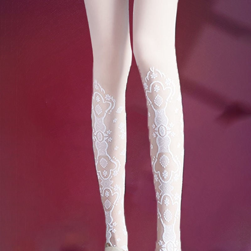 Elegant Retro Hollow Flower Jacquard Thin Pantyhose